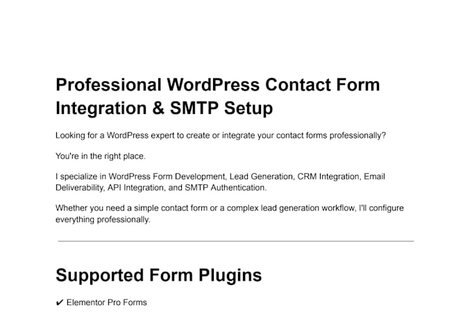 integrate any wordpress contact form with SMTP, CRM and automation